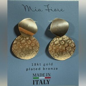 NIB Mia Fiore 18kt Gold Plated Bronze Double Circle Drop Earrings